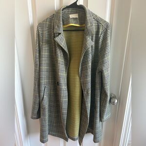 MELLODAY Plaid Blazer Coat with Yellow Trim
